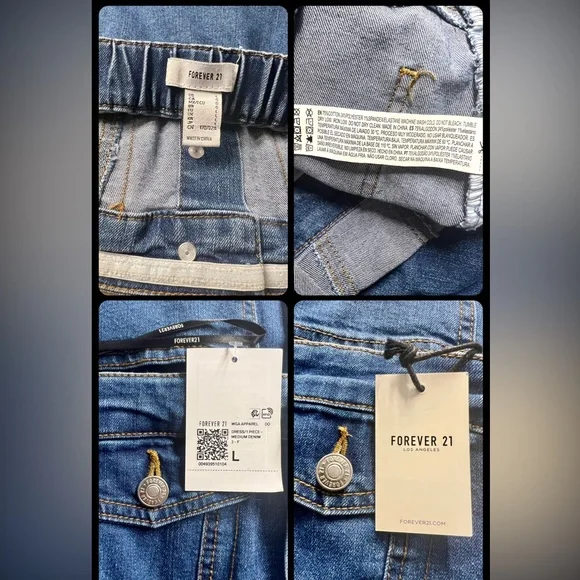 Stretchy Blue Denim Jumpsuit With Silver Buttons And Pockets - Picture 4 of 7